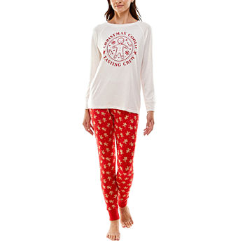 Jaclyn Womens Crew Neck Long Sleeve 2-pc. Pant Pajama Set