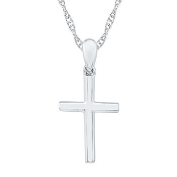 Womens 10K White Gold Cross Pendant Necklace