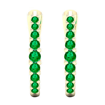 Genuine Green Emerald 10K Gold 16.1mm Hoop Earrings