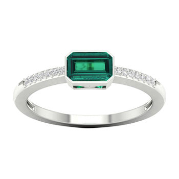 Womens Diamond Accent Genuine Green Emerald 10K Gold Cocktail Ring