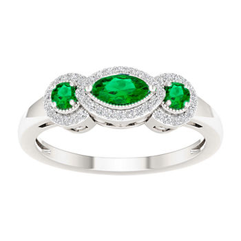 Womens 1/8 CT. T.W. Genuine Green Emerald 10K Gold Cocktail Ring