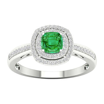 Womens 1/5 CT. T.W. Genuine Green Emerald 10K White Gold Cocktail Ring