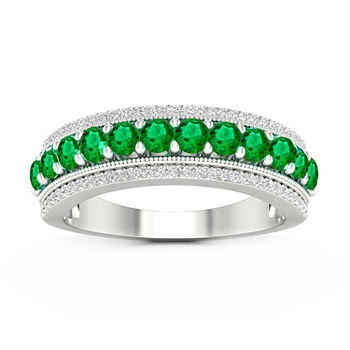 Womens 1/6 CT. T.W. Genuine Green Emerald 10K White Gold Cocktail Ring
