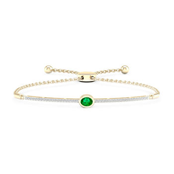 1/5 CT. T.W. Genuine Green Emerald 10K Gold Over Silver Sterling Silver Bolo Bracelet