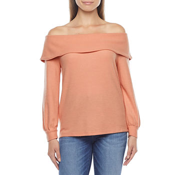 a.n.a Tall Womens Straight Neck Long Sleeve Blouse