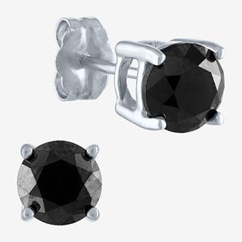 2 CT. T.W. Genuine Black Diamond 10K White Gold 6mm Round Stud Earrings