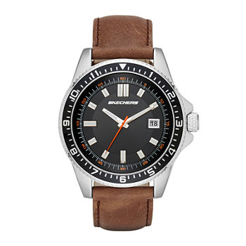 Skechers® Mens Brown Leather Strap Analog Watch