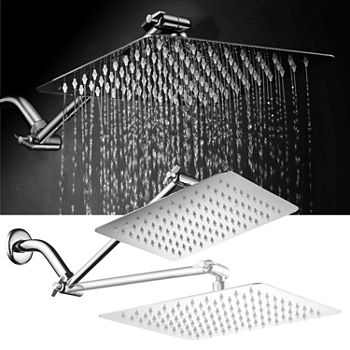 HotelSpa® Giant 10” Stainless Steel Rainfall Square Shower Head with 11” Solid Brass Adjustable Extension Arm