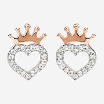 Disney Collection White Cubic Zirconia 14K Rose Gold Over Silver 11mm Princess Stud Earrings