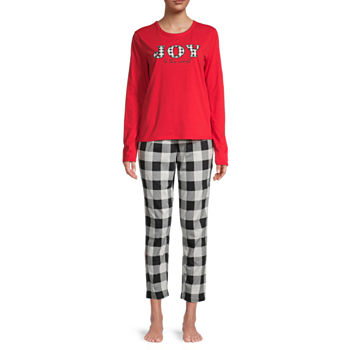 Sleep Chic Womens Petite Crew Neck Long Sleeve 2-pc. Pant Pajama Set