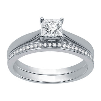 I Said Yes Womens 1/4 CT. T.W. Lab Grown White Diamond Sterling Silver Square Solitaire Bridal Set