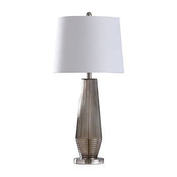 Stylecraft Erica Taupe Brushed Steel Table Lamp Glass Table Lamp