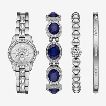 Ladies Sets Womens Crystal Accent Silver Tone 4-pc. Watch Boxed Set Fmdjset310