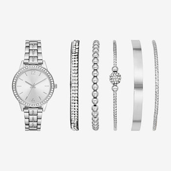 Ladies Sets Womens Crystal Accent Silver Tone 6-pc. Watch Boxed Set Fmdjset314