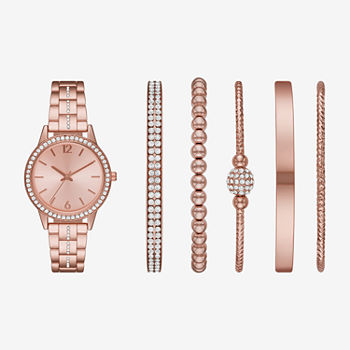 Ladies Sets Womens Crystal Accent Rose Goldtone 6-pc. Watch Boxed Set Fmdjset315