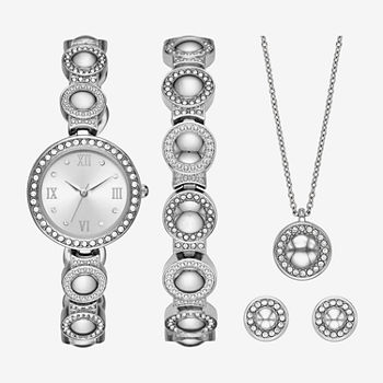 Ladies Sets Womens Crystal Accent Silver Tone 5-pc. Watch Boxed Set Fmdjset318
