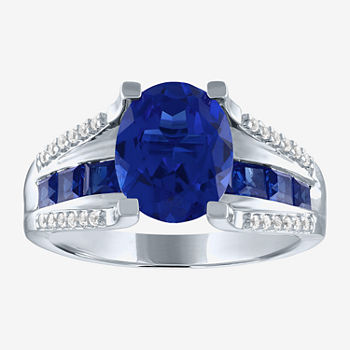 Womens Lab Created Blue Sapphire Sterling Silver Halo Cocktail Ring