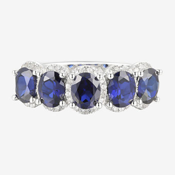 Lab Created Blue Sapphire Sterling Silver 5-Stone Band