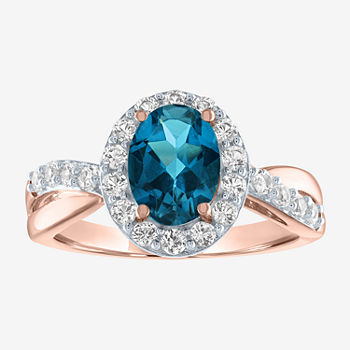 Womens Genuine Blue Topaz 14K Rose Gold Over Silver Sterling Silver Oval Cocktail Ring