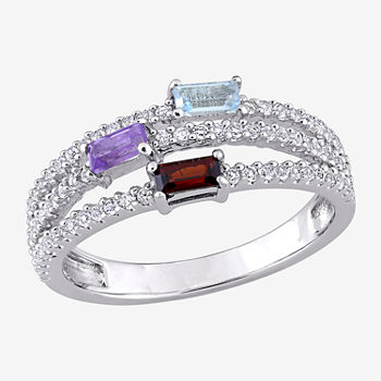 Womens Genuine Multi Color Stone Sterling Silver Stackable Ring