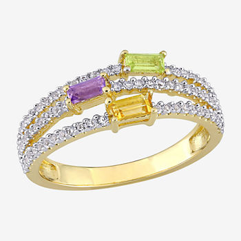 Womens Genuine Multi Color Stone 18K Gold Over Silver Stackable Ring