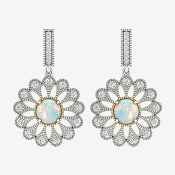 Lab Created Multi Color Opal 10K White Gold Sterling Silver Drop Earrings