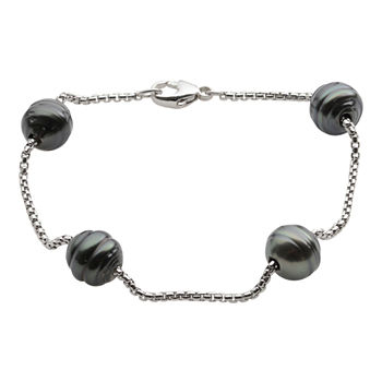 Black Tahitian Pearl & Sparkle Bead Station Bracelet