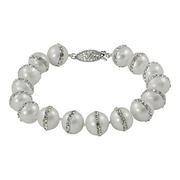 Sterling Silver Orbit Fresh Water Pearl/Crystal Bracelet