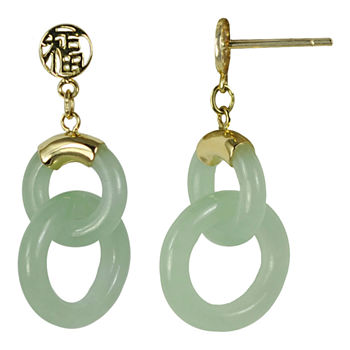 14K Yellow Gold Jade Double Circle Earrings