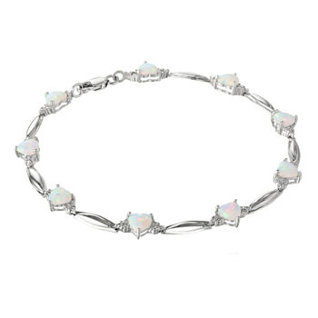 Lab-Created Opal Heart-Shaped Sterling Silver Bracelet
