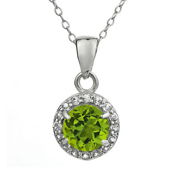 Faceted Genuine Peridot & White Topaz Sterling Silver Pendant Necklace