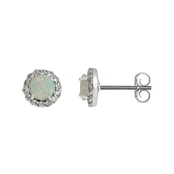 Faceted Lab-Created Opal & White Topaz Sterling Silver Stud Earrings