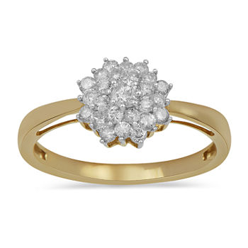 Womens 1/2 CT. T.W. Genuine White Diamond 10K Gold Cluster Cocktail Ring