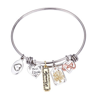 Footnotes Family Stainless Steel Solid Heart Round Bangle Bracelet