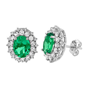 Simulated Green Emerald Sterling Silver 12.7mm Stud Earrings