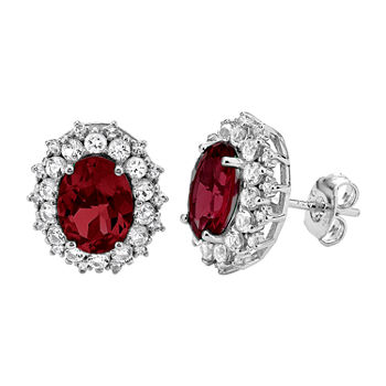 Lab Created Red Ruby Sterling Silver 12.7mm Stud Earrings