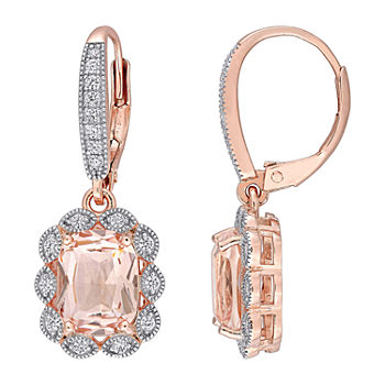 Simulated Pink Morganite 18K Rose Gold Over Silver Drop Earrings
