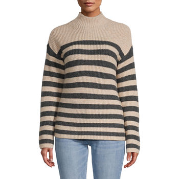 St. John's Bay Womens Funnel Neck Long Sleeve Striped Pullover Sweater