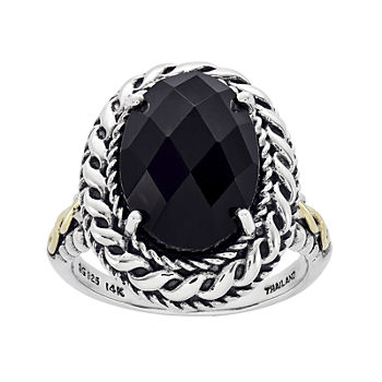 Shey Couture Sterling Silver and 14K Gold Genuine Onyx Ring