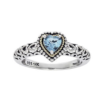 Shey Couture Genuine Blue Topaz Sterling Silver and 14K Yellow Gold Heart Ring