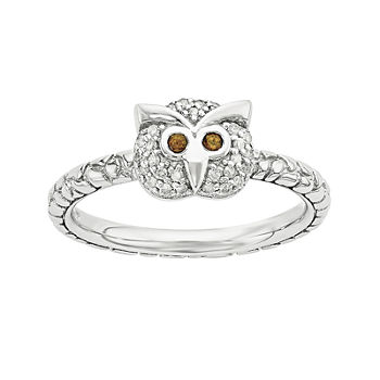 Genuine Garnet and Diamond-Accent Sterling Silver Stackable Owl Ring