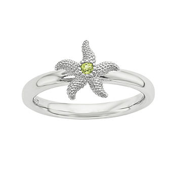Sterling Silver Stackable Genuine Peridot Starfish Ring