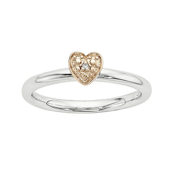 Personally Stackable Diamond-Accent Sterling Silver & Rose Gold Stackable Heart Ring