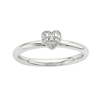 Personally Stackable Diamond-Accent Sterling Silver Stackable Heart Ring