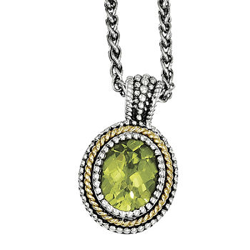 Shey Couture Genuine Peridot Sterling Silver 14K Gold Pendant Necklace