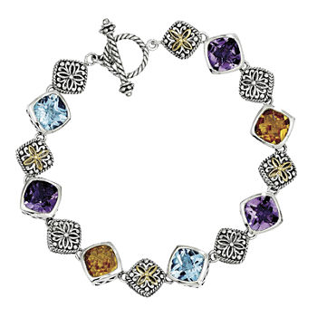 Shey Couture Genuine Multi Gemstone Sterling Silver and 14K Gold Bracelet