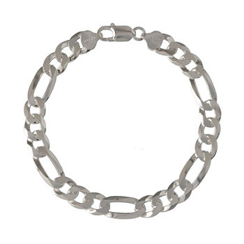 Made in Italy Sterling Silver 9 Inch Solid Figaro Chain Bracelet