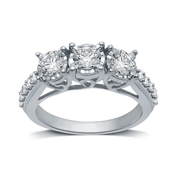 Love Lives Forever Womens 1 1/4 CT. T.W. Genuine White Diamond 10K White Gold Round 3-Stone Engagement Ring