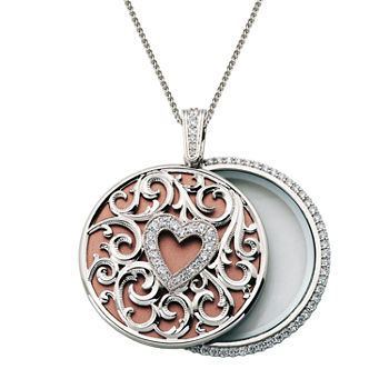 Magnifying Womens 2 3/4 CT. T.W. Cubic Zirconia Pure Silver Over Brass Heart Pendant Necklace