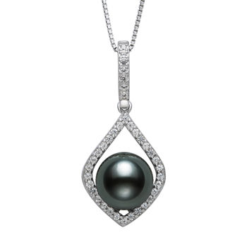 Womens Black Cultured Tahitian Pearl Sterling Silver Pendant Necklace